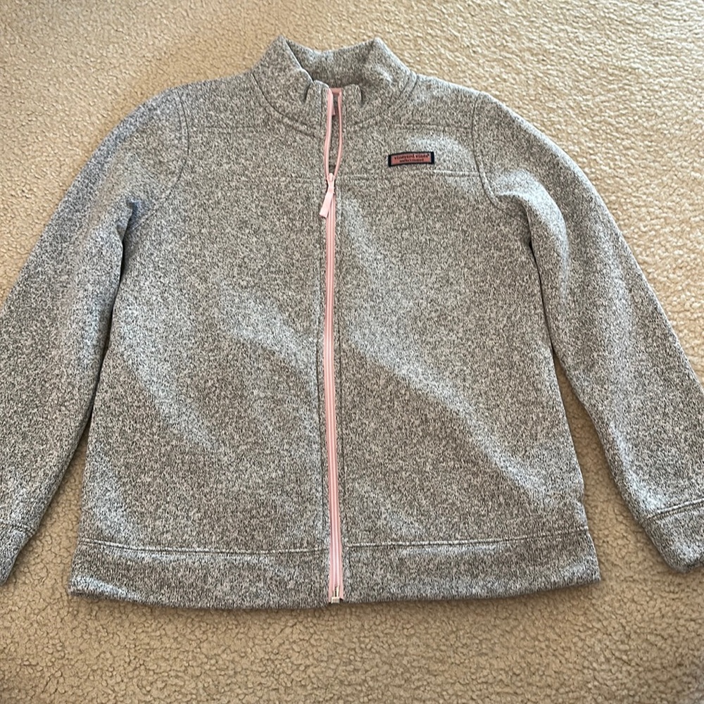 Vineyard Vines Grey Zip Up With Pink Accents